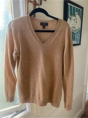 Charter Club Cashmere V-Neck Sweater in Camel Beige